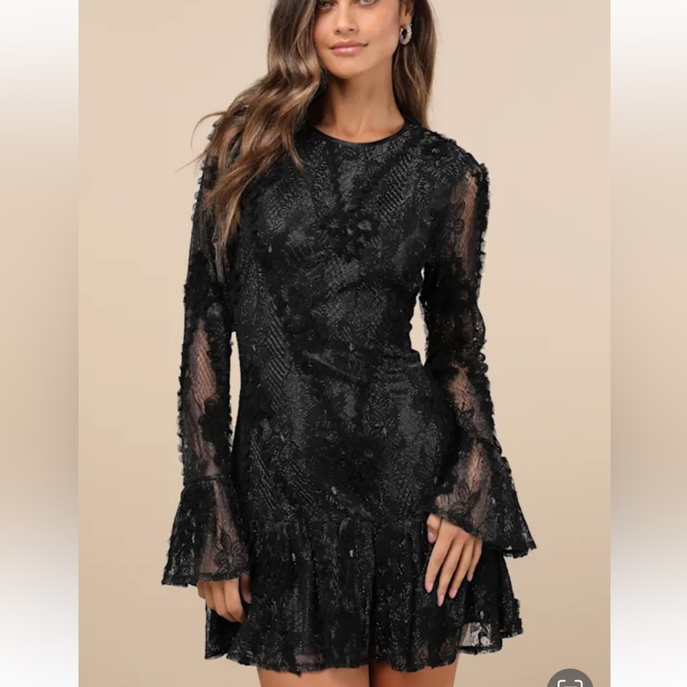 Lulu's Black Long Sleeve Lace Dress